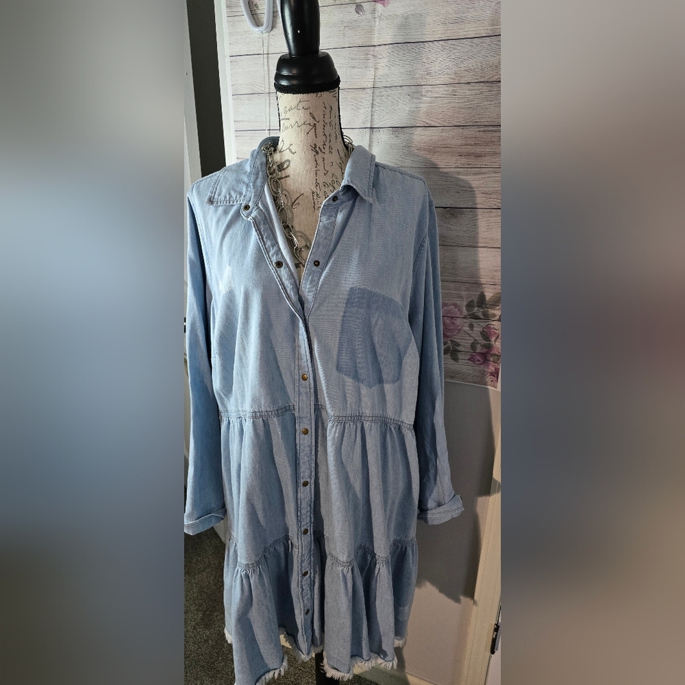 Light Blue Button-Up Denim Shirt Dress
